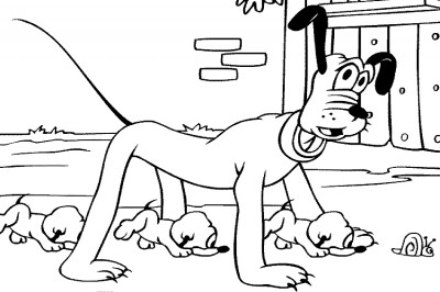 Pluto with young puppies