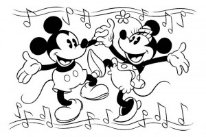 Mickey Mouse dancing with Minnie Mouse