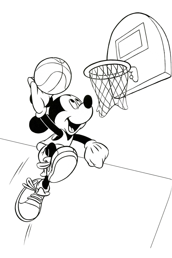 Donald and Mickey are playing baskteball coloring page